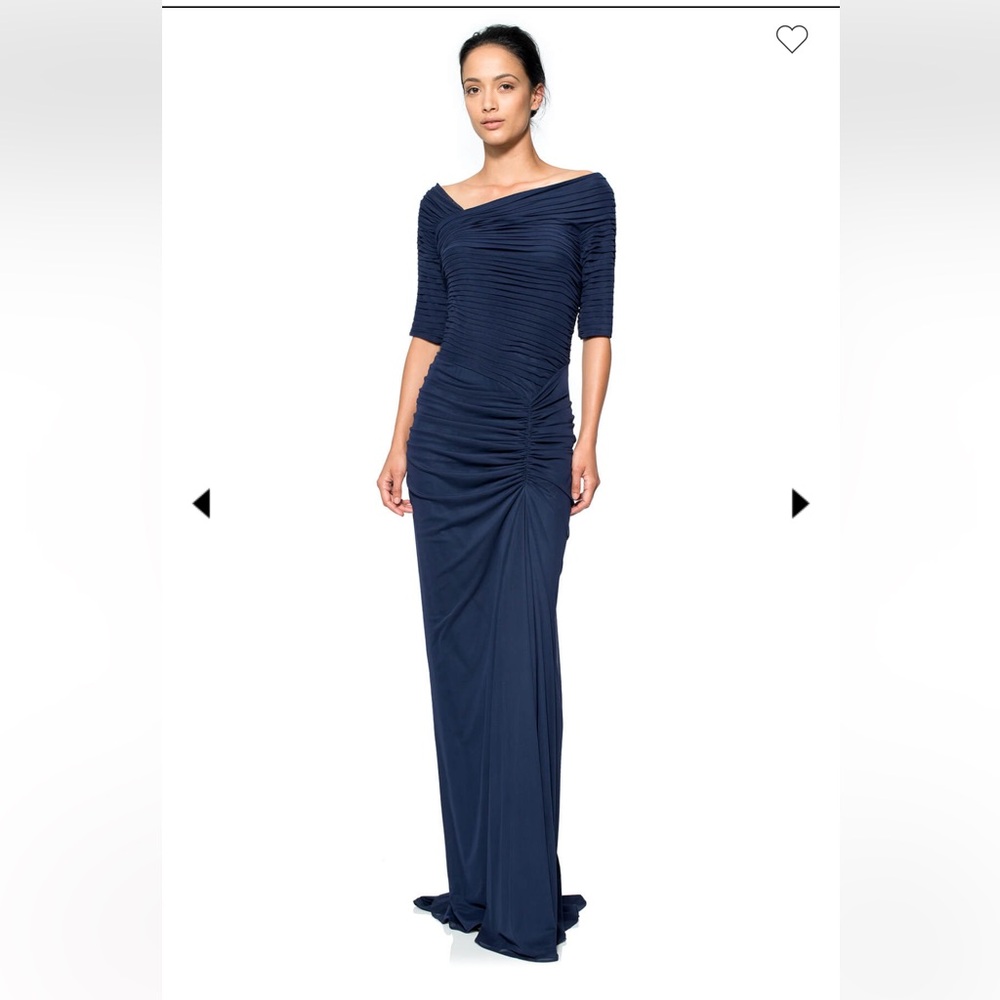 TADASHI SHOJI- ASYMMETRIC RUCHED SLEEVE GOWN (S)